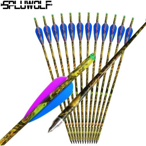 12 PCS Archery Target Crossbow Carbon Arrows Bolts With 100Grain Replaceable Arrowhead Tips For Hunting