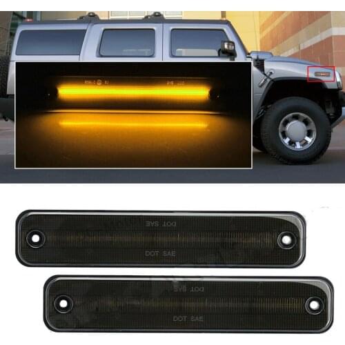 2Pcs Smoke Lens Amber LED Front Side Marker Light Car Fit for Hummer H2 2003 2004 2005 2006 2007 2008 2009 25952319 15114677