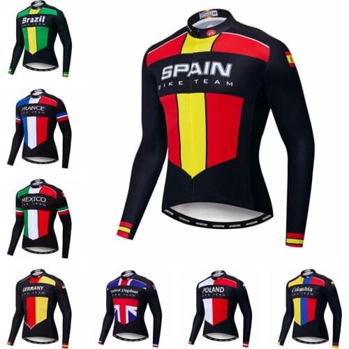 2021 Pro Team Cycling Jersey Men Long Sleeve MTB Bike Jersey Tops Spain Brazil Country Bicycle Clothing Racing Shirt Maillot