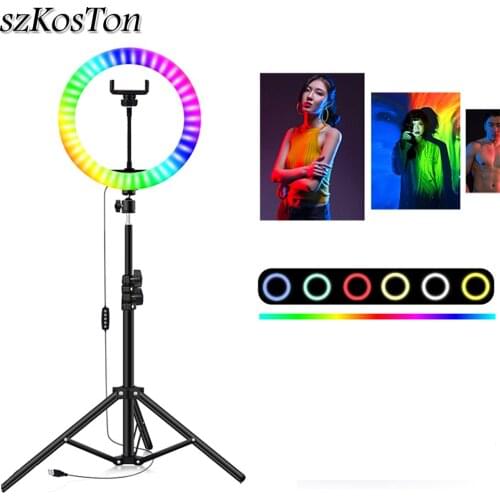 33cm 26cm 20cm RGB Ring Light With Phone Tripod Stand Colorful Photography Lighting For Makeup Vlogging Short Video YouTube Live