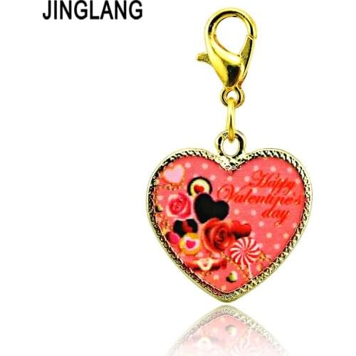 JINGLANG Brand New Fashion Lobster Clasp Charms Gold Color Alloy Rainbow Heart Charms DIY Pendants Jewelry Accessories