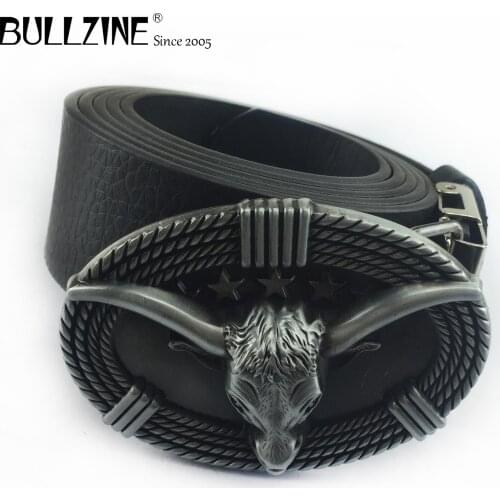Bullzine zinc alloy retro bull head Belt buckle jeans gift belt buckle free PU belt FP-03430 drop shipping