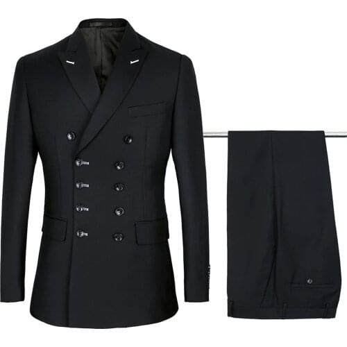 Black Double Breasted Men Suit Wedding Suits Dress Casual Business Homme Terno luxe Mariage Slim Fit Mens Jacket Suit 2 Pcs New