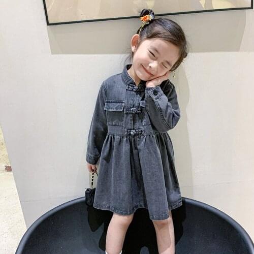 2 4 6 8 years old childrens baby girl autumn and winter cotton denim girl dress long sleeve girls jeans dress