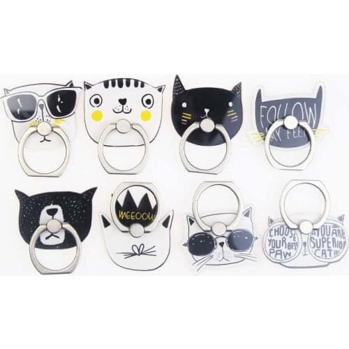 360 Degree Cartoon Animal Mount Finger Ring Smartphone Stand Holder Mobile Phone Cute Cat Holder Stand For iPhone All Phone