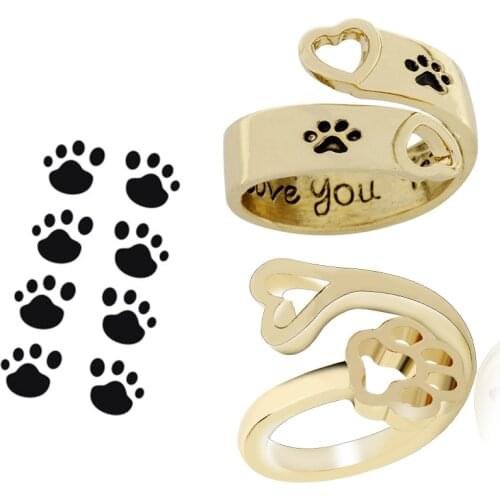 Pet Host Ring Puppy Pet Dog Footprint Paw Prints Heart Finger Ring Love You Forever Rings Naughty Cat Jewelry