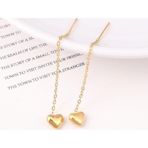 Korean Stainless Steel Long Chain Tassel Love Drop Earring for Woman Threader Piercing Earring Wedding Fashion Jewelry 2021