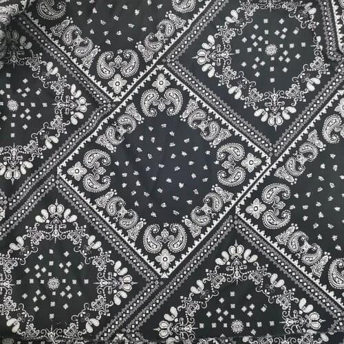 Beautiful Black Imitate Silk Chiffon fabric Cashew Flowers Printing Cloth Patchwork DIY Women Dress/Curtain/Pants