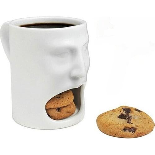 Creative Eating Cake Cup Face Breakfast Milk Mug Face Shape Ceramic Coffee Cup Face Cookie Toast Cartoon Children Gift Office
