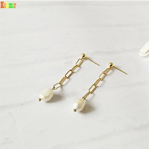 Kshmir Chic Slender Chain Freshwater Baroque Irregular Pearl Earrings Temperament Earrings Retro Gold Earrings Earrings Women