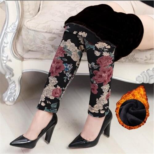 New Arrival autumn winter Style Plus Velvet leggings Women high-elastic Plus size XXXL Printing Flowers womens pants