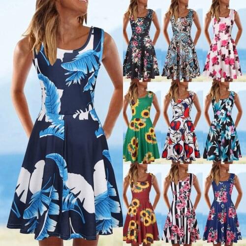 Summer dress 2021 Women Casual Sleeveless Dress O-neck Summer Print Dress For Beach vetement femme dresses платья для женщин #3
