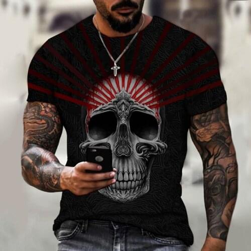 Short-sleeved 2021 Summer New 3d Printed Skull Fashion Personality Top Casual Sports Hedging Hip-hop Mens Oversized T-shirt