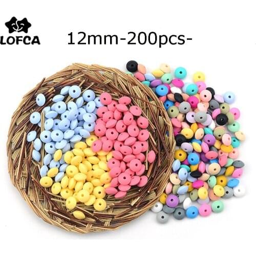 LOFCA 200pcs 12mm Silicone Lentil Beads BabyTeething Beads BPA-Free Food Grade Baby Oral Care Pacifier Chain Accessorise Making