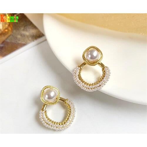 Kshmir Fashion pearl earrings simple rice bead female earrings metal gold hollow earrings female jewelry gifts 2021