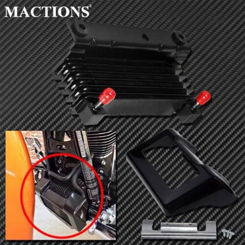 Motorcycle Oil Cooler Adapter +Oil Cooler Cover Frame Fairing Guard For Harley Touring Road King Street Electra Glide FLHR 09-16