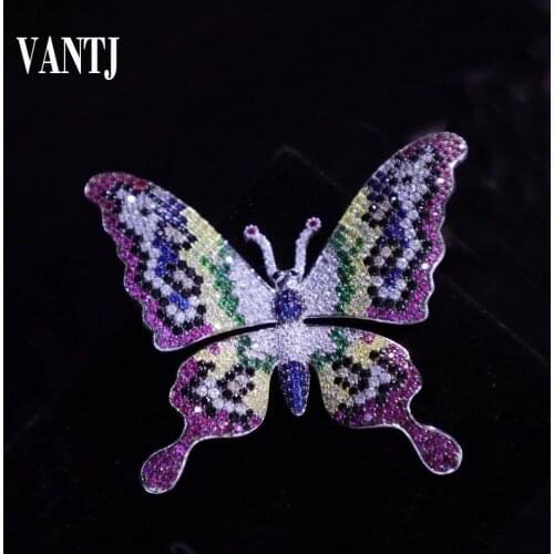 New Colorful Butterfly Brooch Sterling 925 Silver Created Gemstone Spinel for Women Lady Party Wedding Jewelry Gift Wholesale