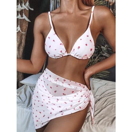 New Sexy Triangle Push Up Bikini Set String Bikinis Women Three Piece Swimsuit Mesh Swimdress Swimwear Bathing Suit Beachwear