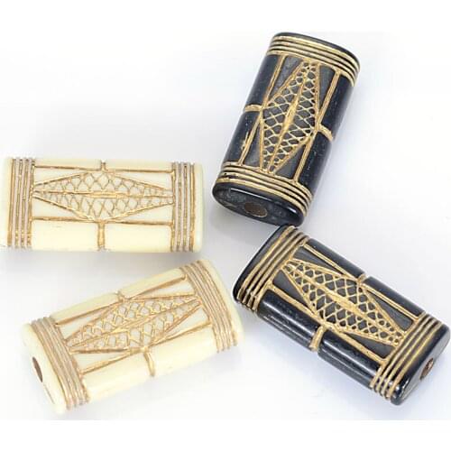 Wholesale Golden Line Enlaced Rectangle Shape Acrylic Antique Design Beads For Women Diy Bracelet Bangle Jewelry Making