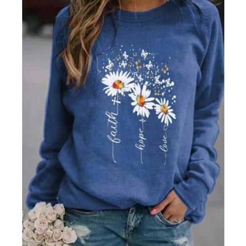 Autum New Floral Print Casual Loose Pullover All-match Long-sleeved Womens Sweater Harajuku Retro Round Neck Sweatshirt Top