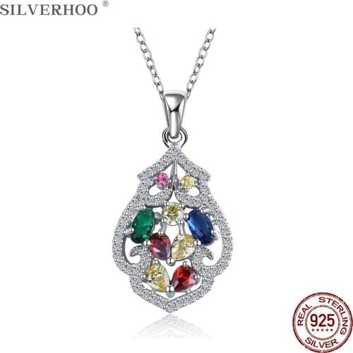 SILVERHOO 925 Sterling Silver Cute Owl Animal Pendant Necklaces For Women Colorful Cubic Zirconia Necklace Charms Party Jewelry