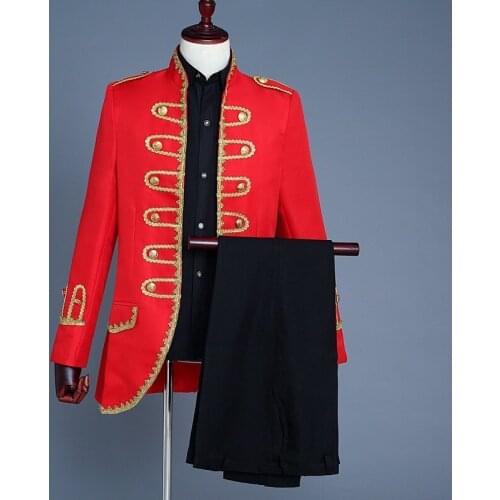 Jacket+Pants) Blue Black White Red Suit Court Dress Male Dancer Singer Chorus Performance Nightclub Costume Wedding Groom Suits