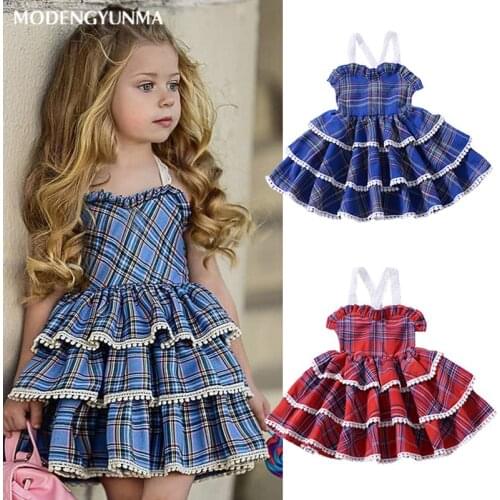 Girls Dresses Summer Party Princess Dress Baby Girl Clothes Lolita Style Plaid Pattern Kids Dress 1-5Y Girl Birthday Clothes