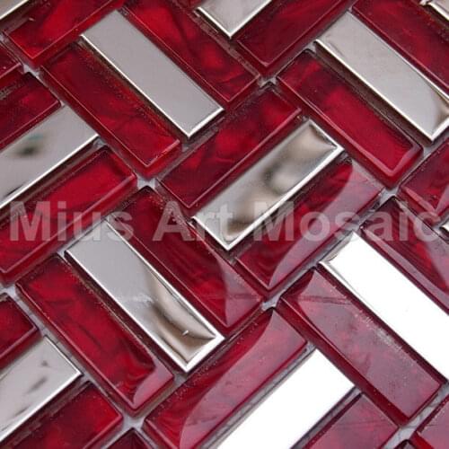 Strip metal tiles mixed red crystal glass mosaic tile red kitchen backsplash