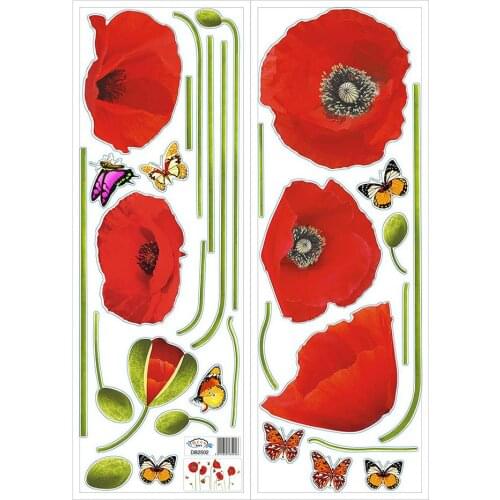 PVC Poppies Wall Stickers Peel And Stick Flower Art Decals Sofa Background Wall Decoration Wall Sticker