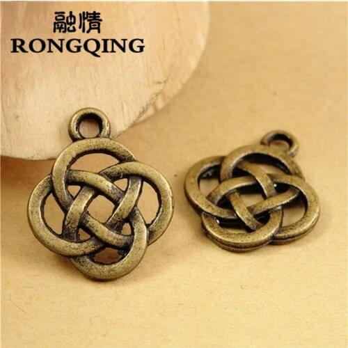 RONGQING 16*19MM Antique Bronze 100pcs/lot Weaved Knot Charms for Jewelry Making