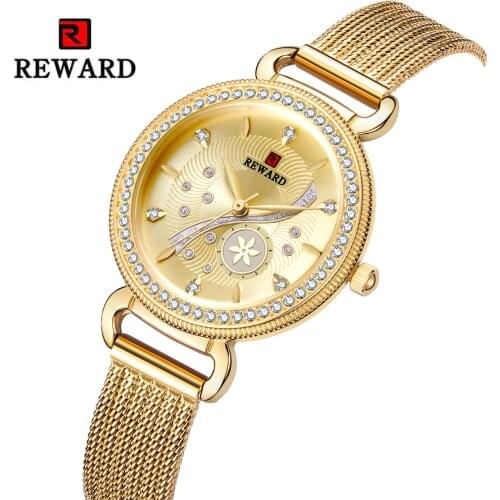 REWARD Luxury Gold Watch Top Brand Diamond Womens Watches Waterproof Fashion Ladies Watch Women Watches Clock zegarek damski