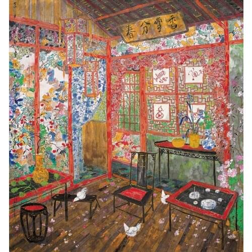 Hand made Clissical Chinese Courtyard FangXiang artworks on canvas Wall art pictures painted for living room Home Decor