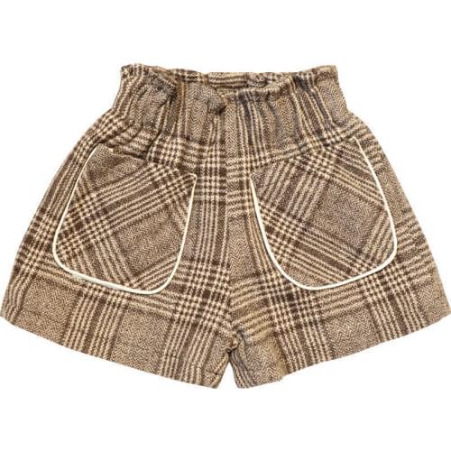 Girls' woolen plaid shorts 2021 spring and autumn childrens boots and pants trend P5460
