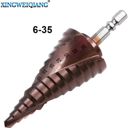 6-35mm Titanium Coated Spiral Groove co M35 Step Drill Bit With Cobalt 13Steps 6.35mm Hex Shank Pagoda Drill Bit