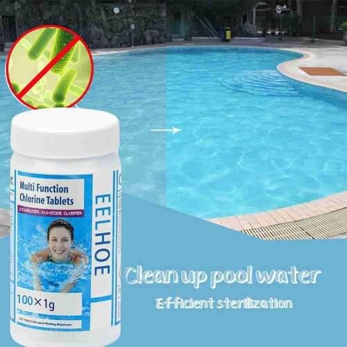 100Pcs Swimming Pool Cleaning Chlorine Tablets Multifunction Algaecide Water Clarifier Disinfecting Pool Pills Cleaner For Pools