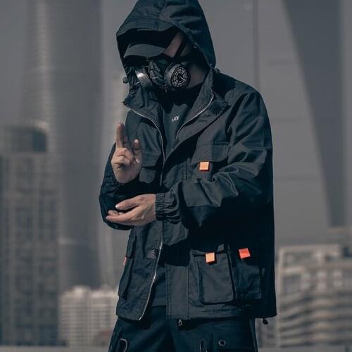 Techwear Streetwear Hip Hop Hoodie Jacket Men Black Loose Oversized Sport Harajuku Japanese Punk Multi Pockets Tactical Coat