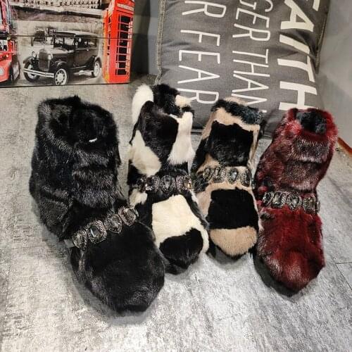 European Station Winter Cotton Boots Thick Mink Fur Snow Boots Round Head Rhinestone Platform Womens Short Boots Large Size