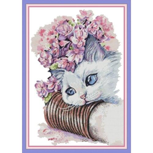 Everlasting Love Cat And Flower Ecological Cotton Chinese Cross Stitch Kits 14 DIY Holiday Gift Send Off Family Home Decoration