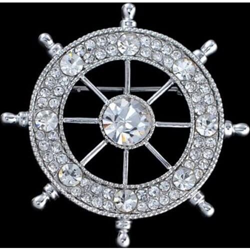 Vintage Jewelry Accessories Rhinestone Brooch Pins Crystal Rhinestone Navy Rudder Flower Lapel Pins Breastpin For Men