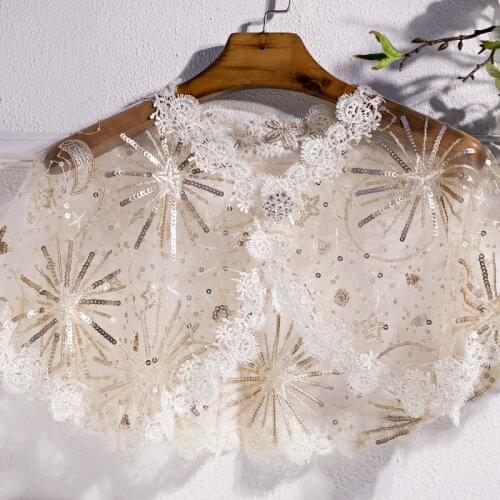 Womens Spring Summer Sequins Beaded Fireworks Mesh Pashmina Female Summer Sunscreen Lace Shawl Cloak R098