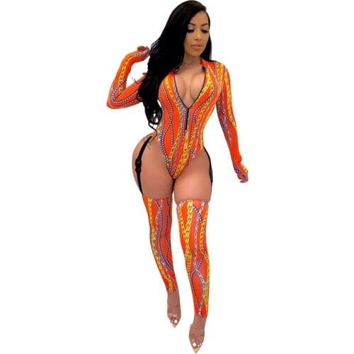 Sexy Hollow Out Buckle Rompers Womens Jumpsuit Bodysuit Zipper Long Sleeve Bodycon Overalls for Women Club Outfits Monos Mujer