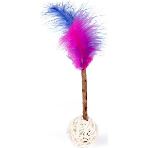 1pc Feather Decor Cat Wand Toy Rattan Teeth Cleaning Cat Teaser Wand Cat Bell Ball Toys Pet Supplies Cat Favors Random Color