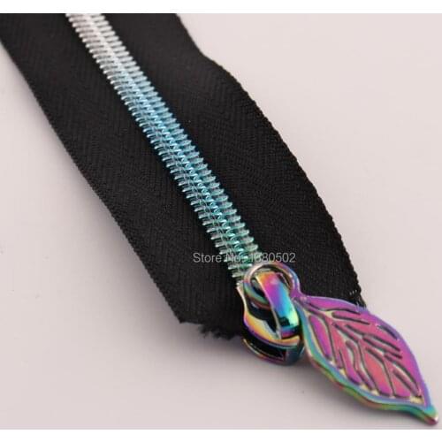 1 yard Zipper with Rainbow color zipper sliders Leaves shape zipper heads pull for bag garment decoration Accessories