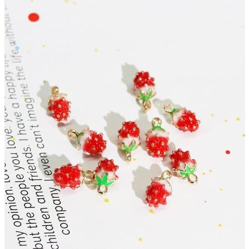 10pcs/Lot Strawberry 13*7mm Diy Design for Jewelry Making Earring Bracelet or Necklace Handmade Enamel Charms