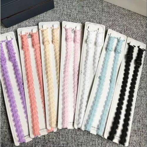 20pcs=10pair Women Lace Shoulder Strap Sexy Candy Color Simple Thin Double Bra Straps Black Pink Blue 43CM Summer Essential