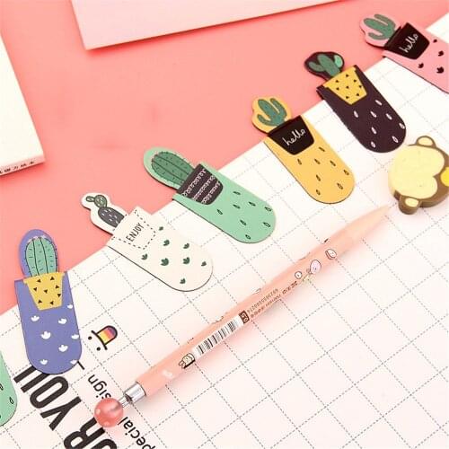 3pcs Novelty Cactus Magnetic Bookmarks Paper Dividers Kawaii Book Markers Labels Page Clips School Stationery Office Supplies