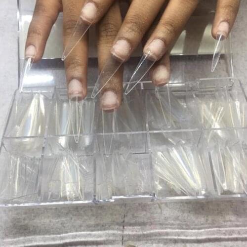 500pc/Box Pointy Stiletto Nail Tips Clear/Natural False Fake Manicure Acrylic Gel Diy Salon Suppliers Extra-Long Fingernail Claw