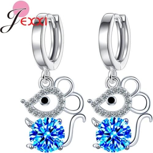 3 Colors Option Sparkling Crystal Earrings Real 925 Sterling Silver Little Mouse Pattern Hoop Earrings For Women Luxury Jewelry
