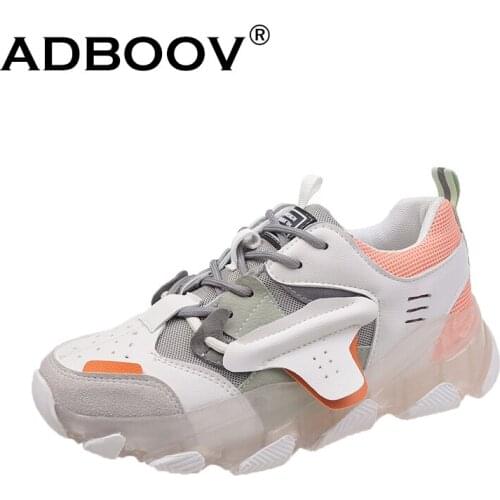 ADBOOV Transparent sole Chunky Sneakers Women Patchwork Fashion Casual Shoes Footwear Female