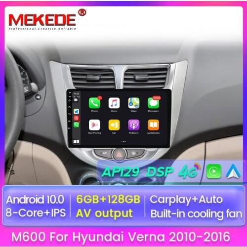 6+128 Android 10.0 NO DVD 2 Din Car Radio Multimedia Video Player Navigation GPS for Hyundai Solaris 2010-2016 Auto Stereo DSP